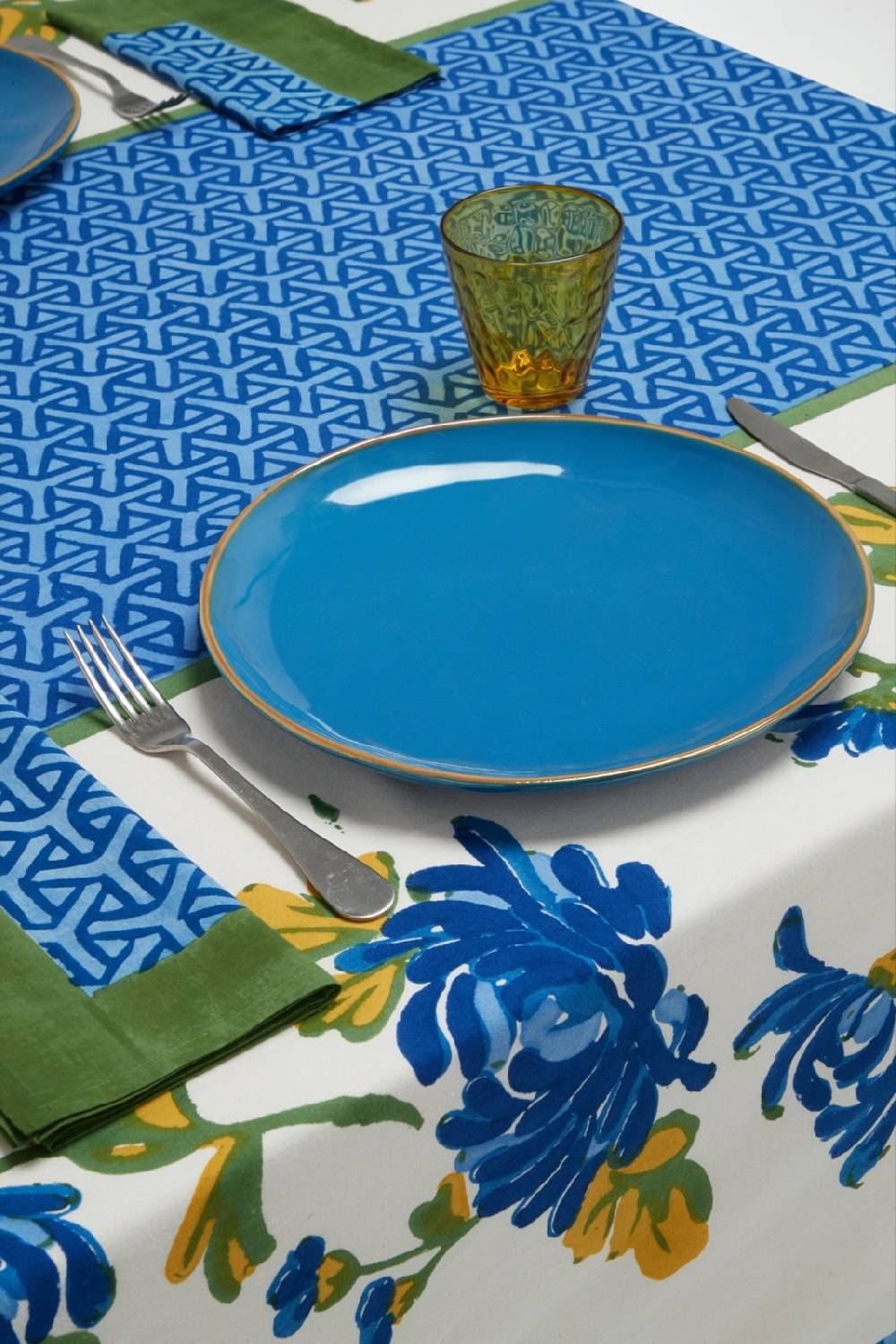 Lisa Corti Telo Cotone 180x270cm Vienna Blue Cream