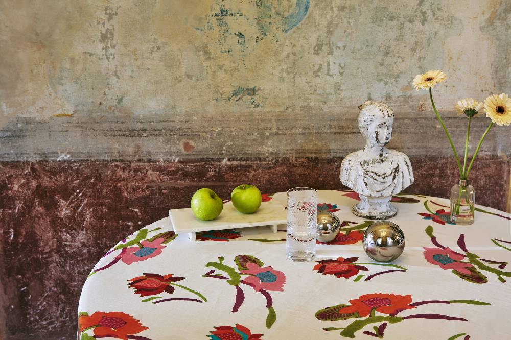 Lisa Corti Telo Lino 140x240cm Japanese White Red