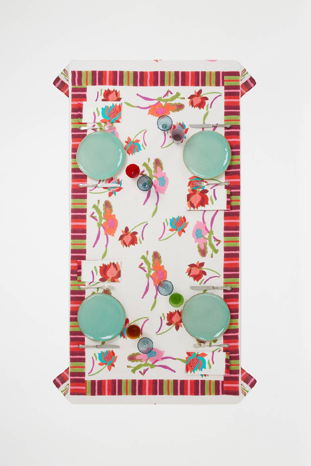 Lisa Corti Telo Lino 180x350cm Japanese White Red