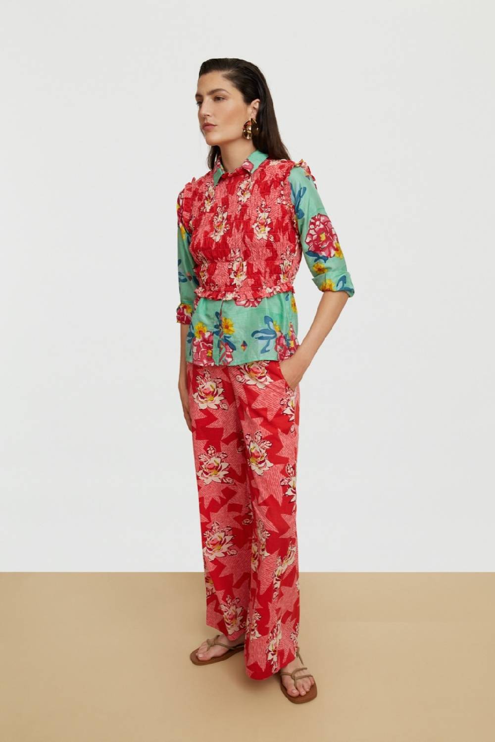 Lisa Corti Top Pineapple Star Flower Red