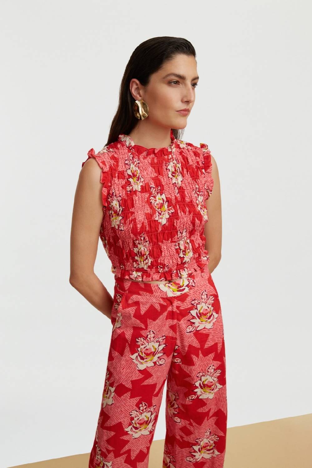 Lisa Corti Top Pineapple Star Flower Red