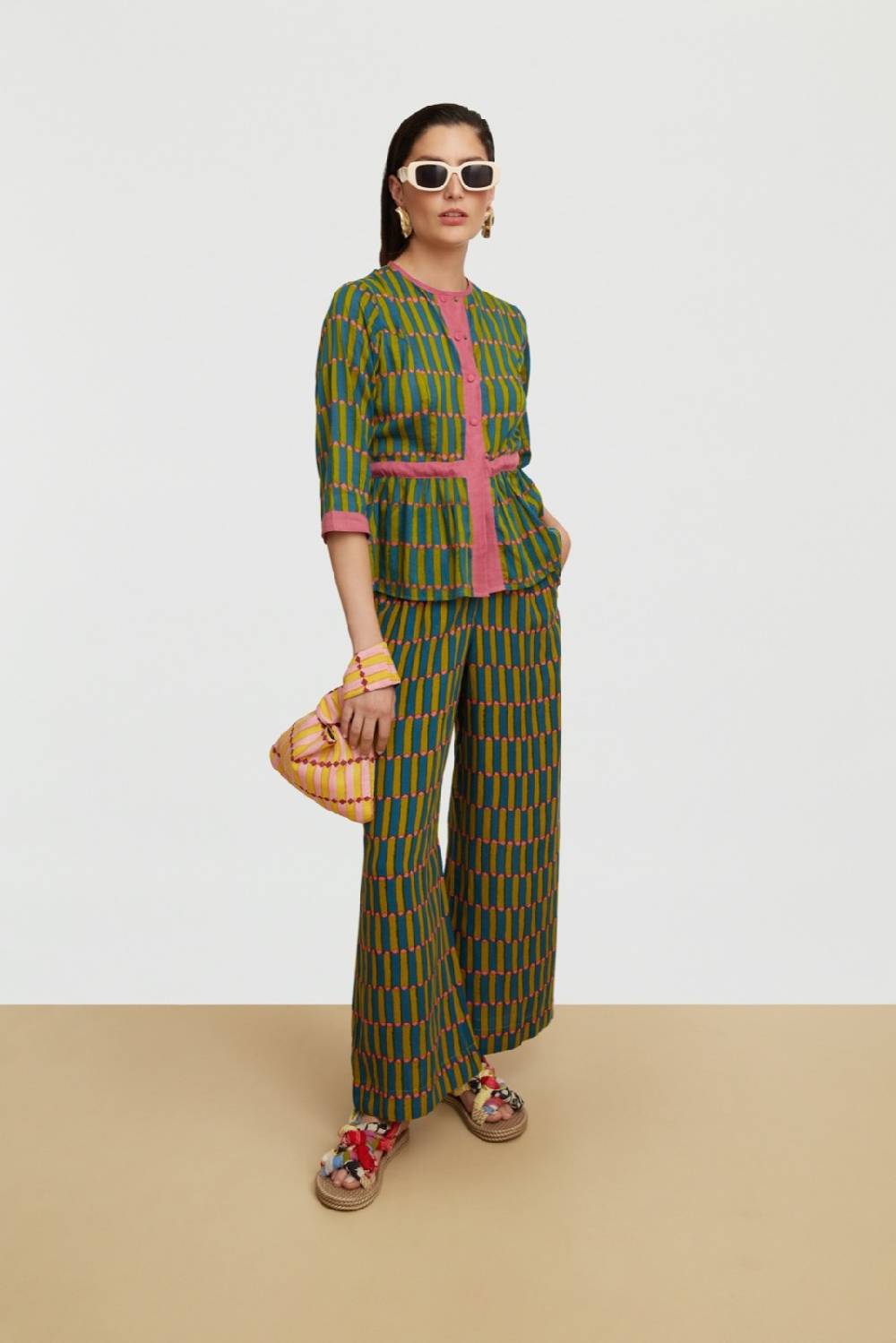 Lisa Corti Top Rainbow Diamond Stripes Acid Green