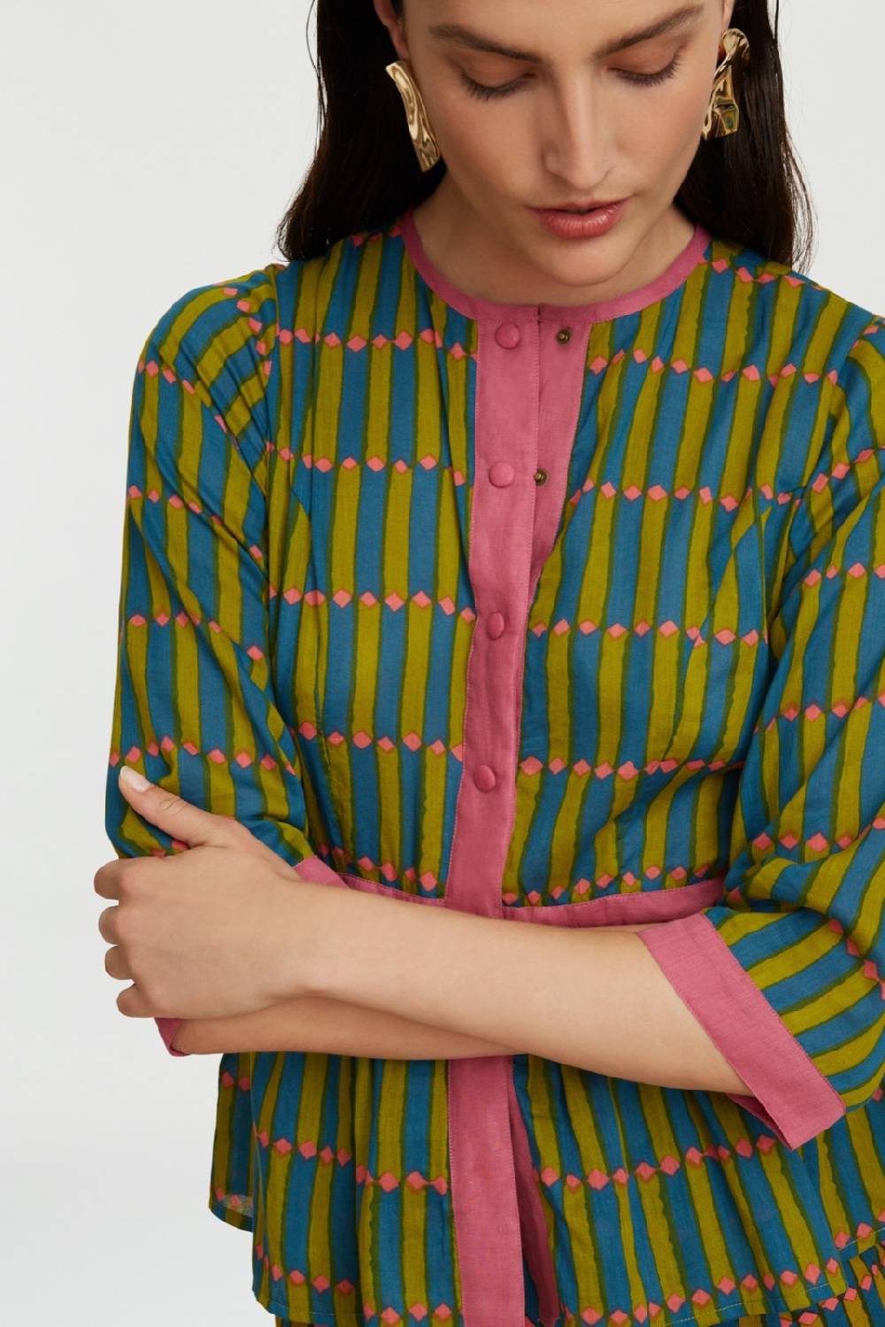 Lisa Corti Top Rainbow Diamond Stripes Acid Green