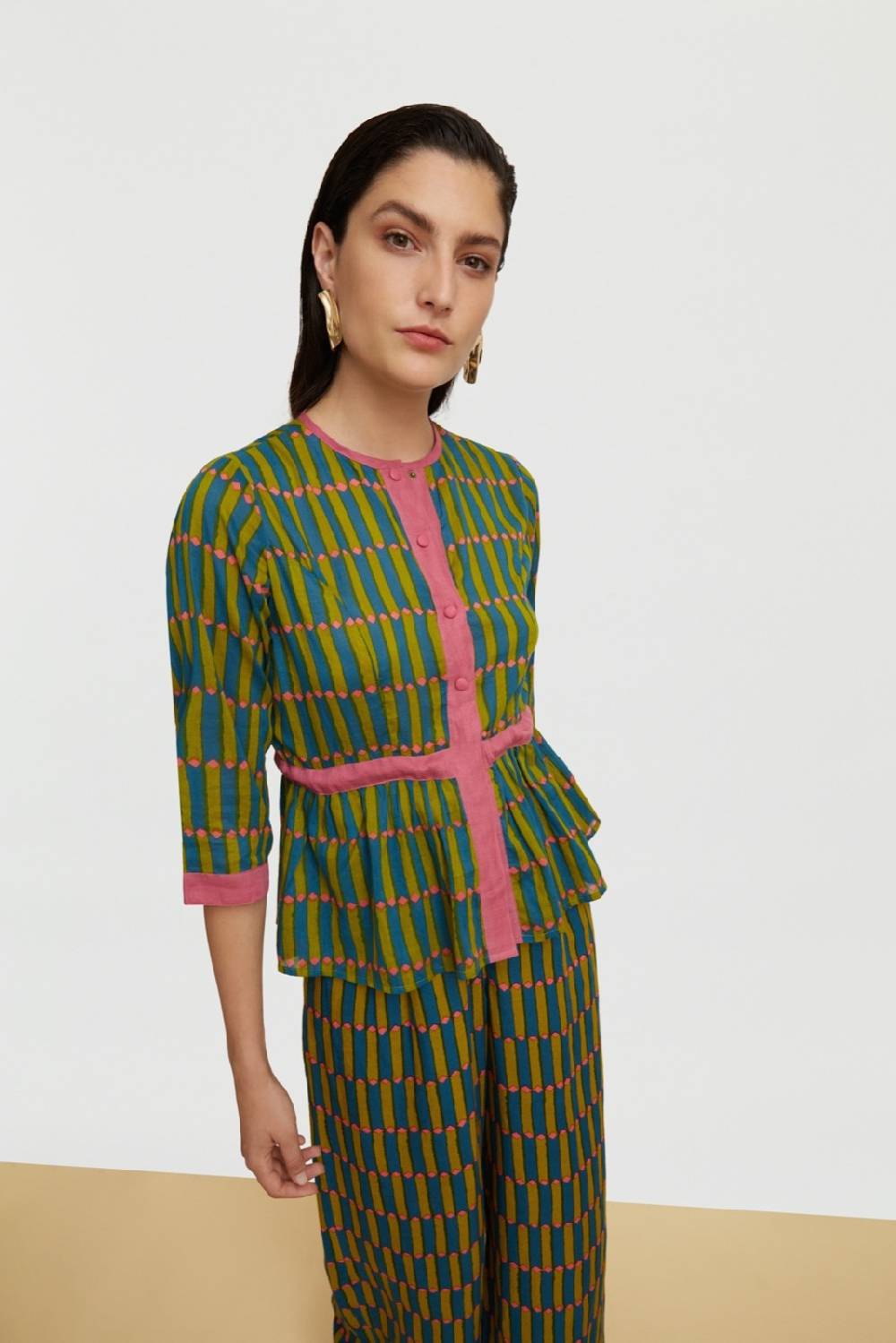 Lisa Corti top rainbow diamond stripes acid green