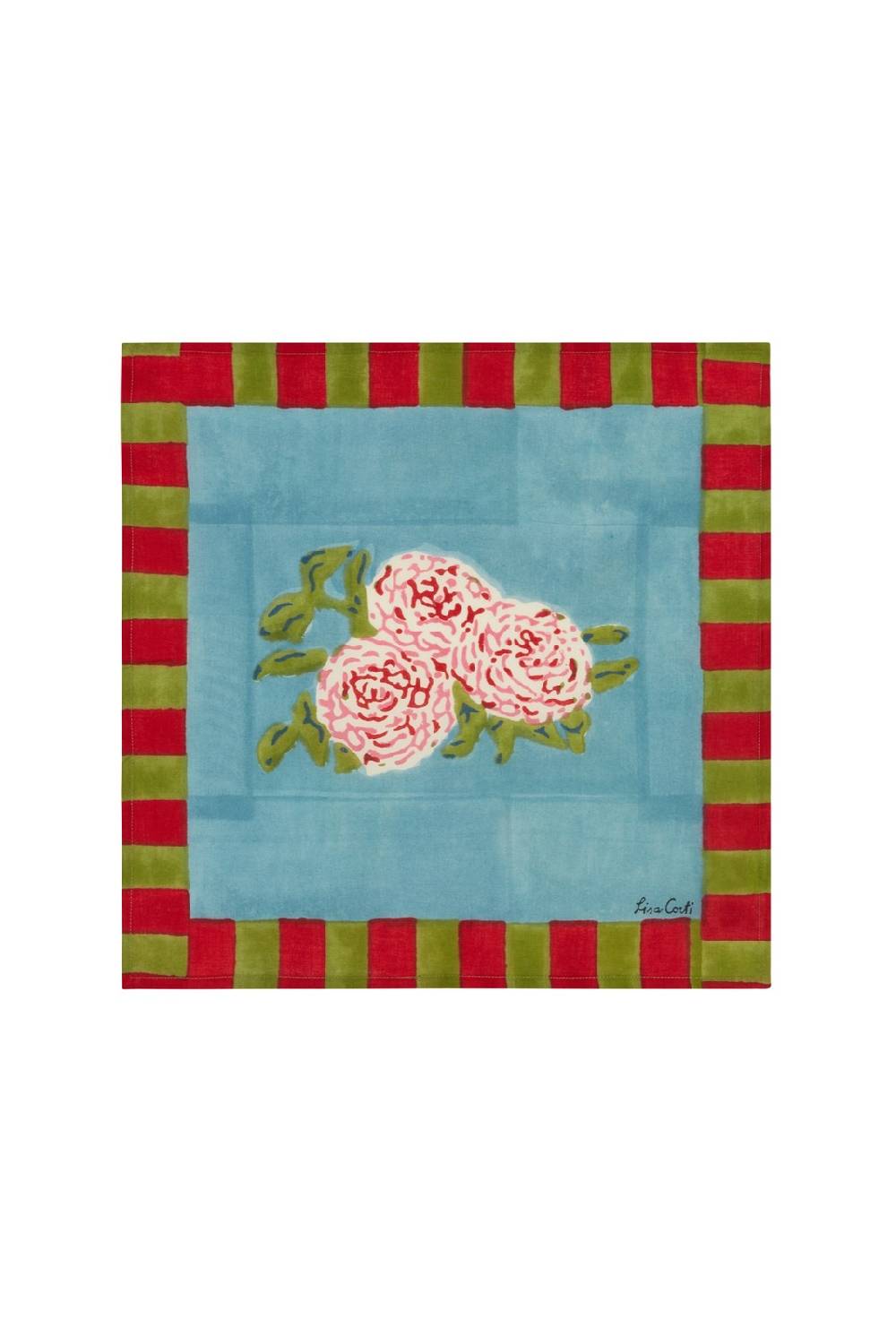 Lisa Corti tovagliolo cotone leopard stripes sky