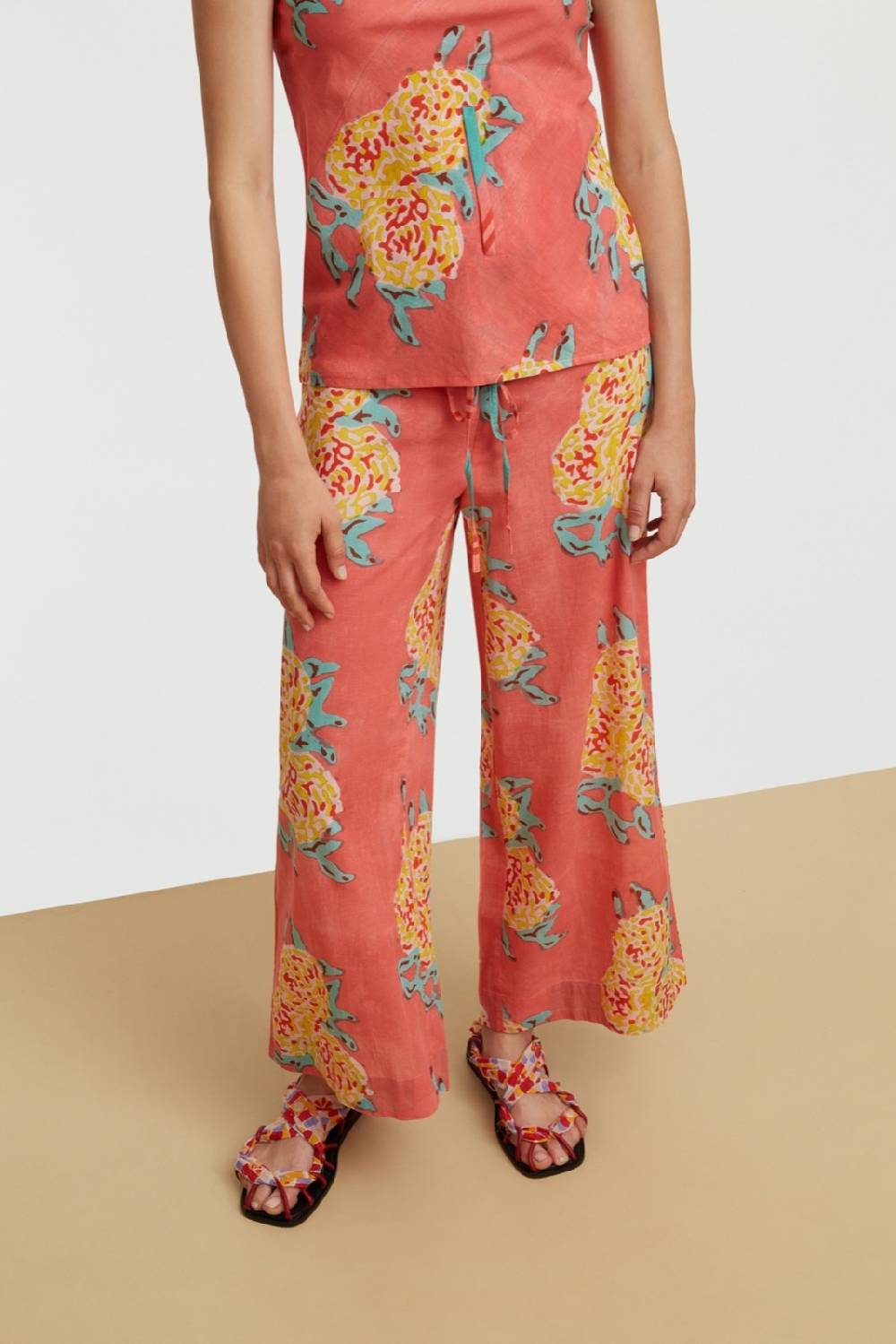 Lisa Corti pantalone cabana leopard flower old pink