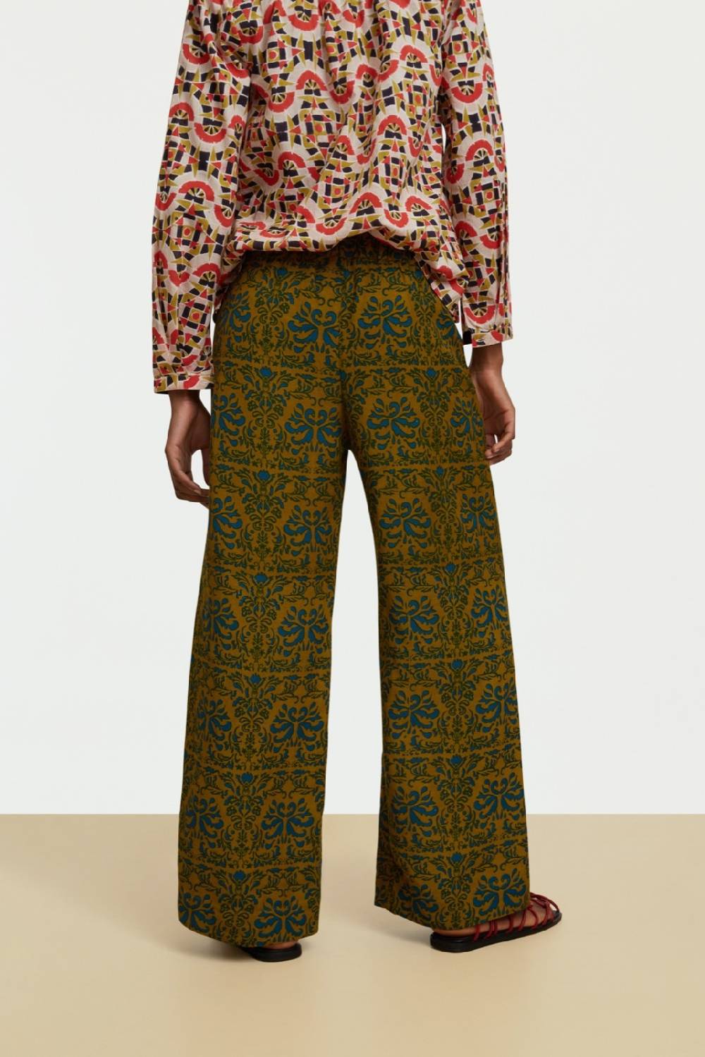 Lisa Corti Pantalone Myanmar Tangeri Damask Olive Green