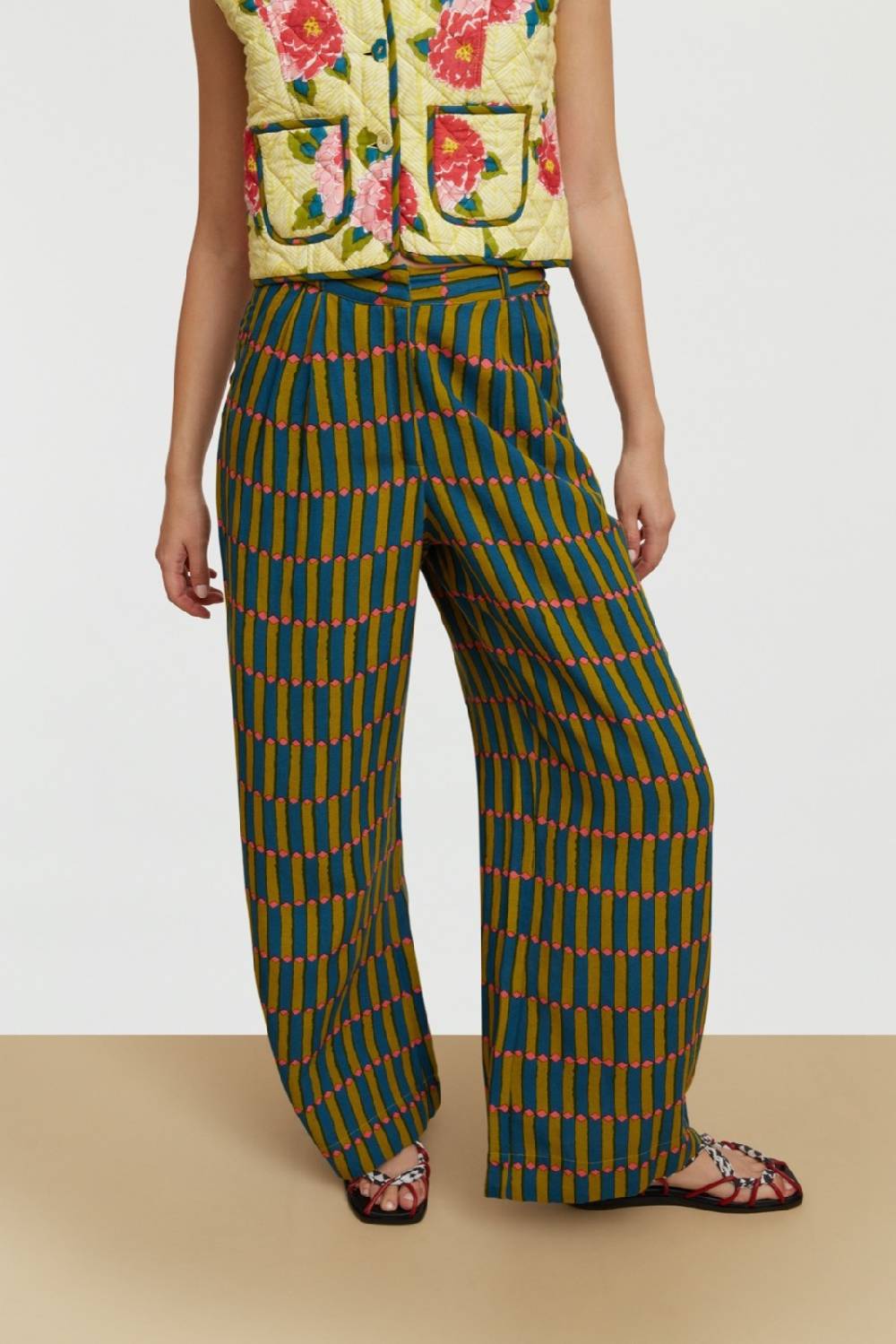 Lisa Corti Pantalone Theresa Diamnod Stripes Acid Green