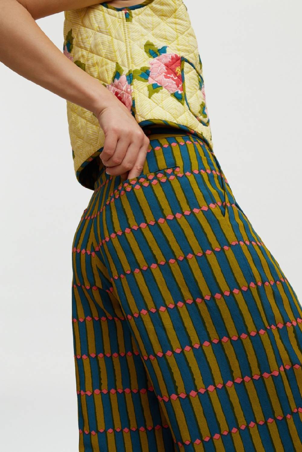 Lisa Corti Pantalone Theresa Diamnod Stripes Acid Green