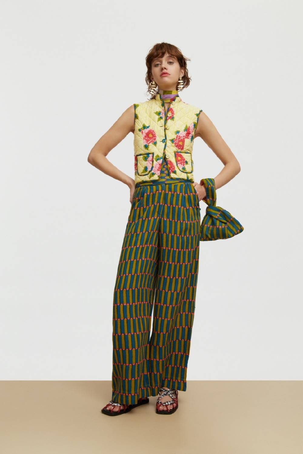 Lisa Corti pantalone theresa diamnod stripes acid green