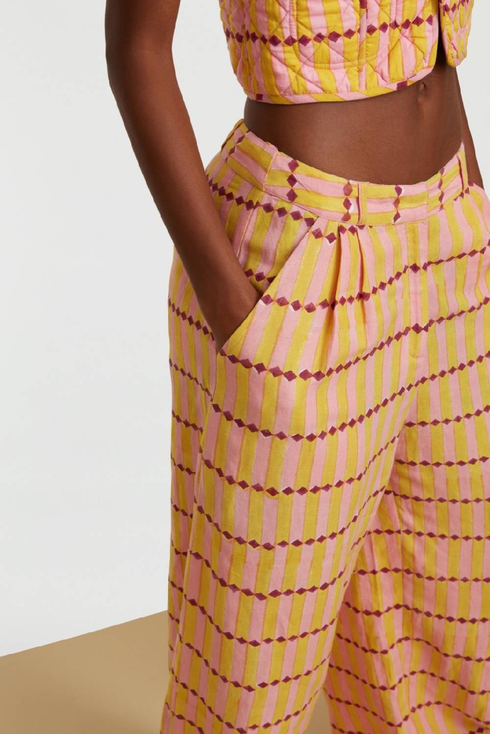 Lisa Corti Pantalone Theresa Diamond Stripes Light Yellow