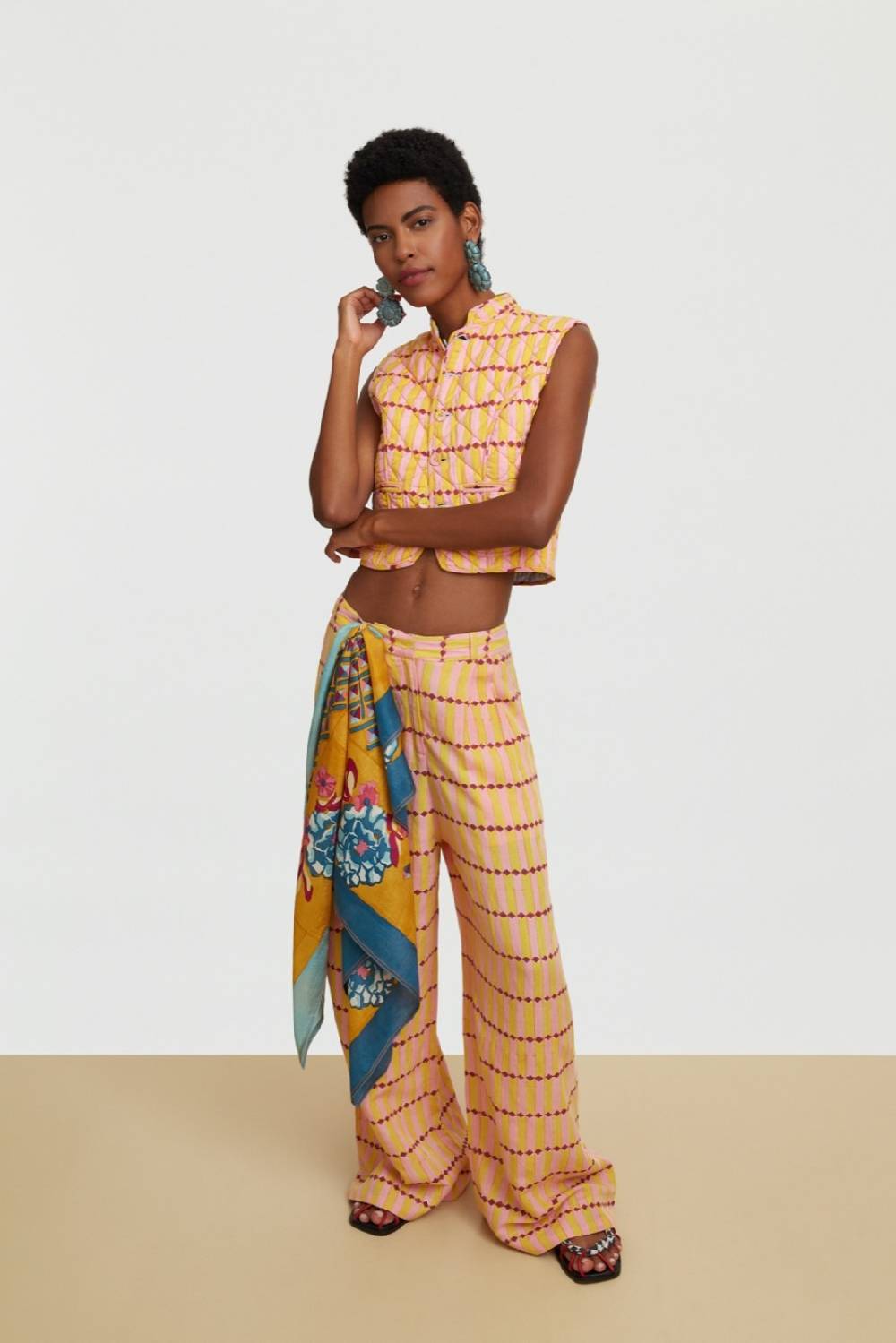 Lisa Corti pantalone theresa diamond stripes light yellow