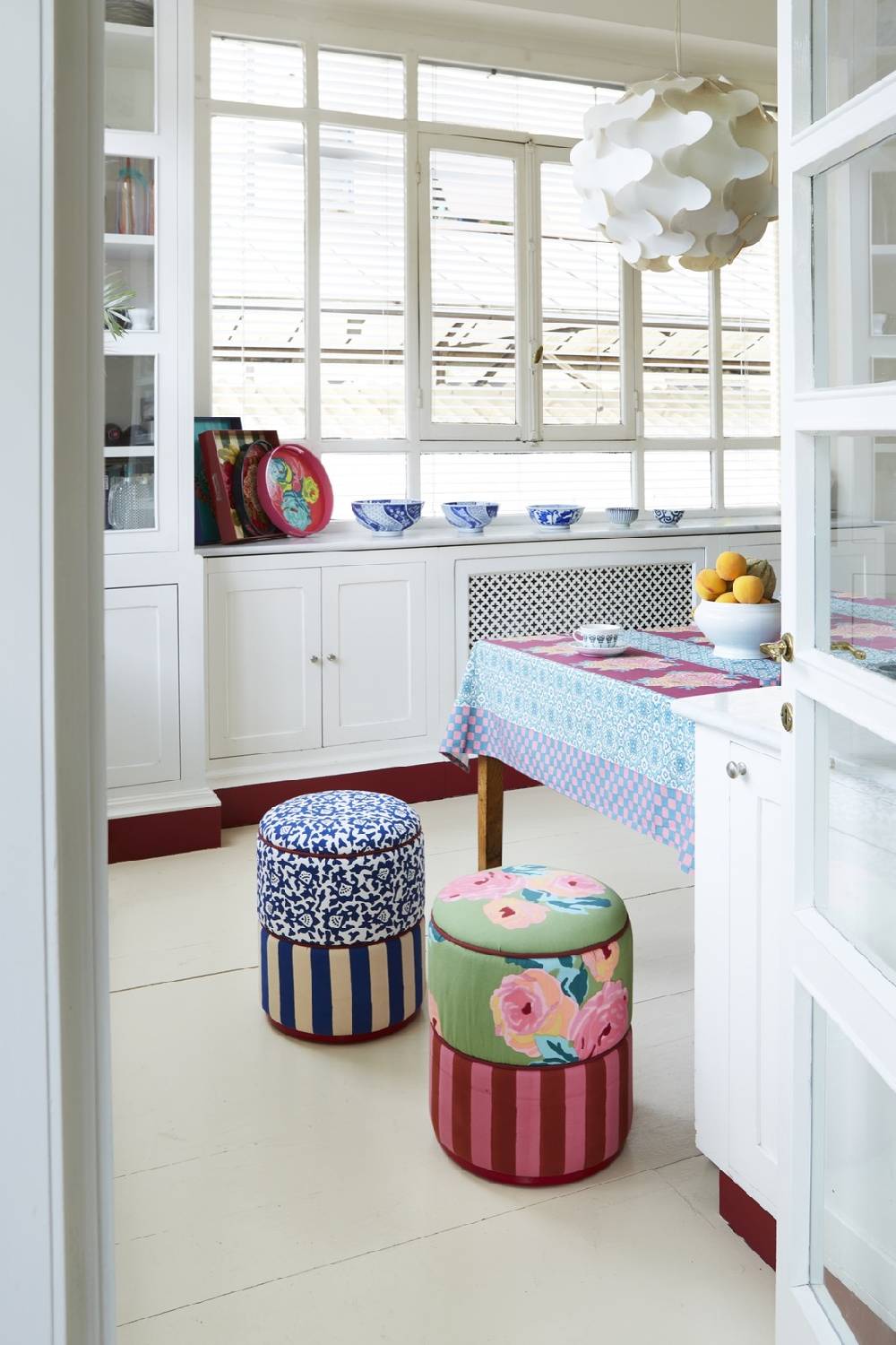 Lisa Corti Pouf Arabesque Blue Stripes Blue Natural