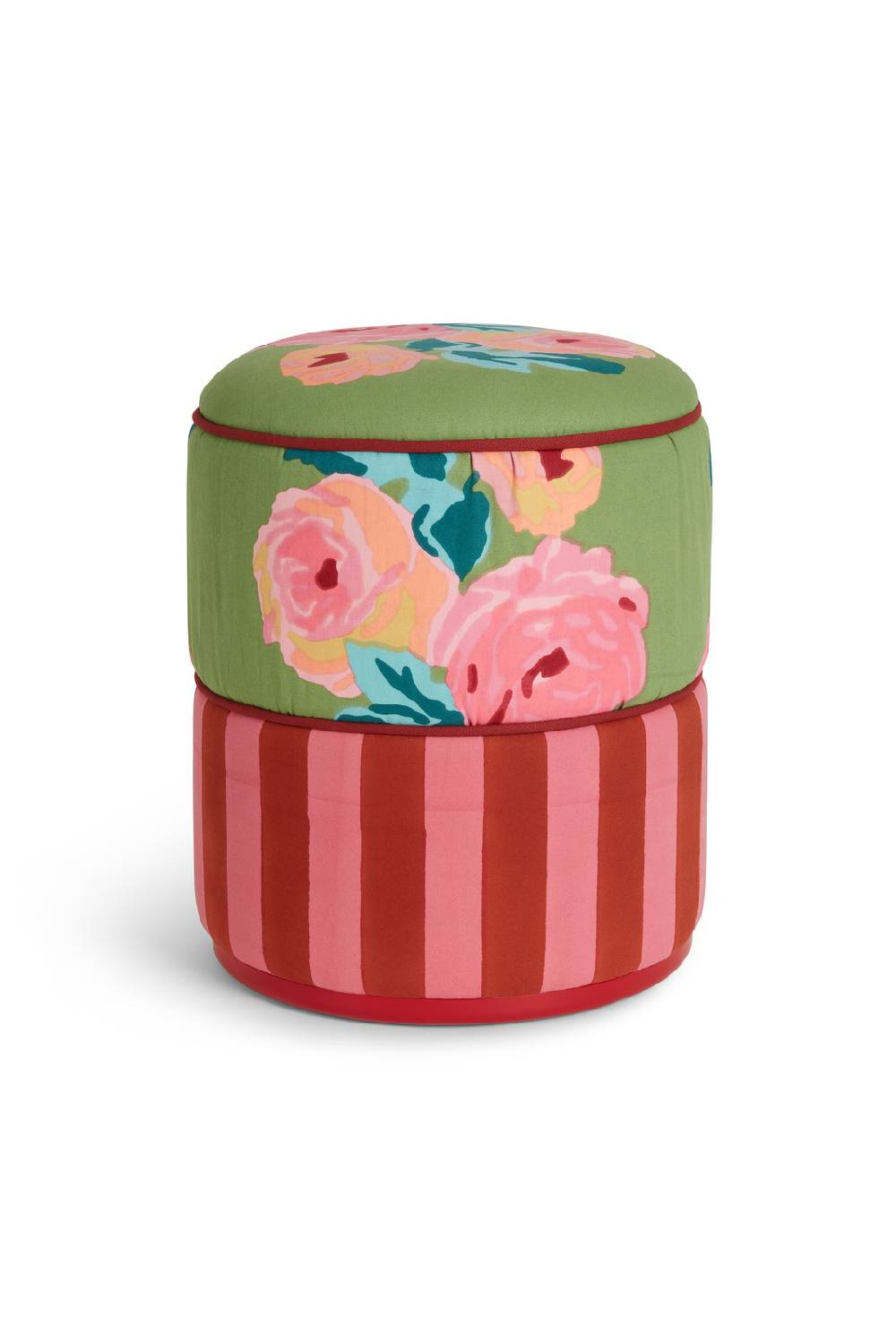 Lisa Corti pouf nizam acid green stripes old pink rust