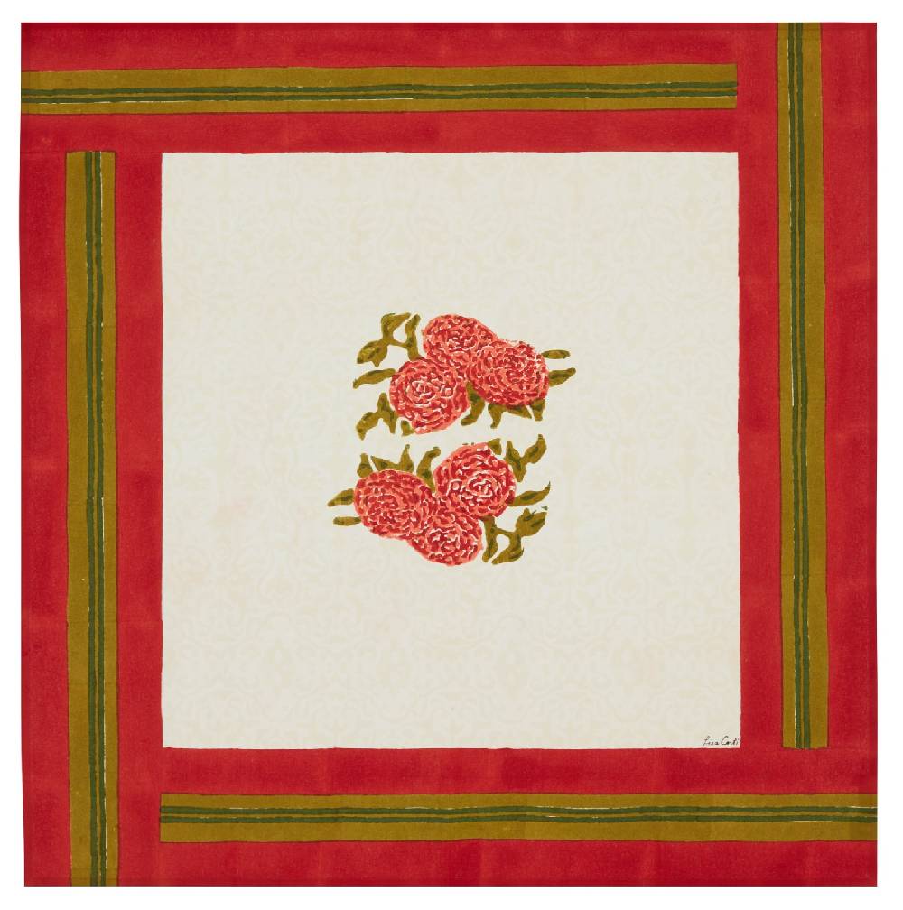 Lisa Corti telo cotone 110x110cm leopard bouquet red