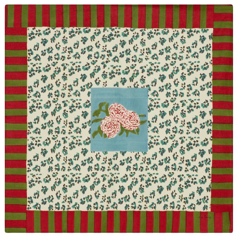 Lisa Corti telo cotone 110x110cm leopard stripes sky