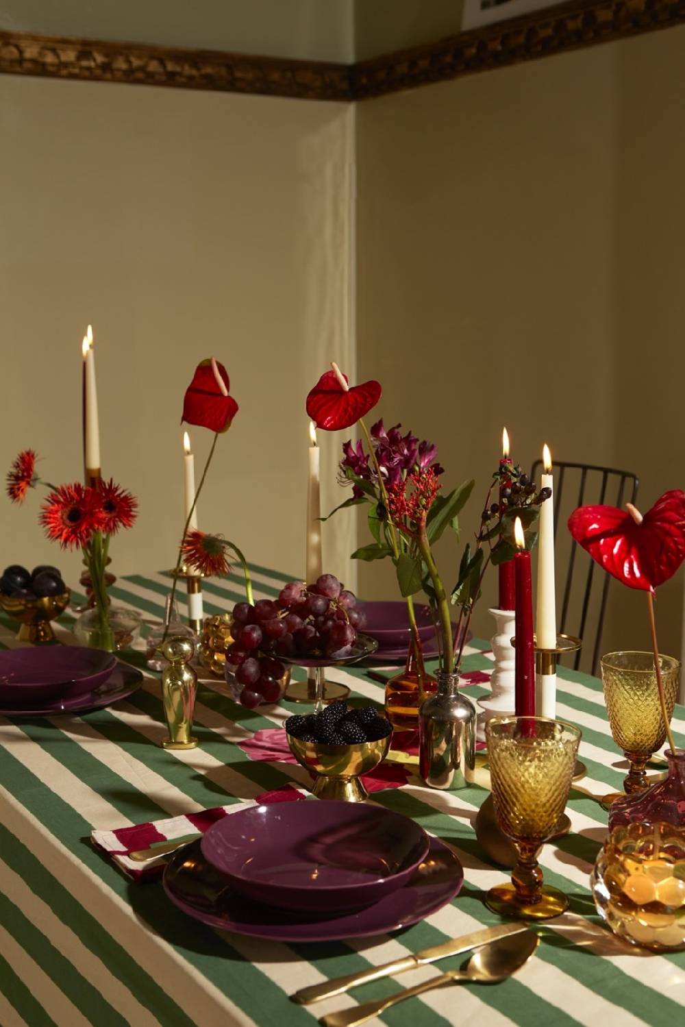 Lisa Corti Telo Cotone 110x110cm Nizam Stripes Green Natural