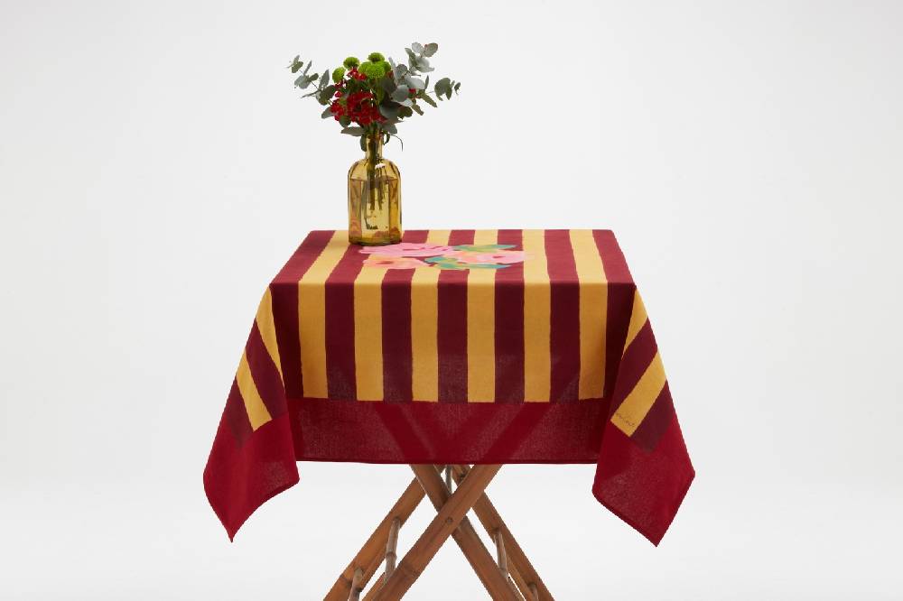 Lisa Corti Telo Cotone 110x110cm Nizam Stripes Mustard Maroon