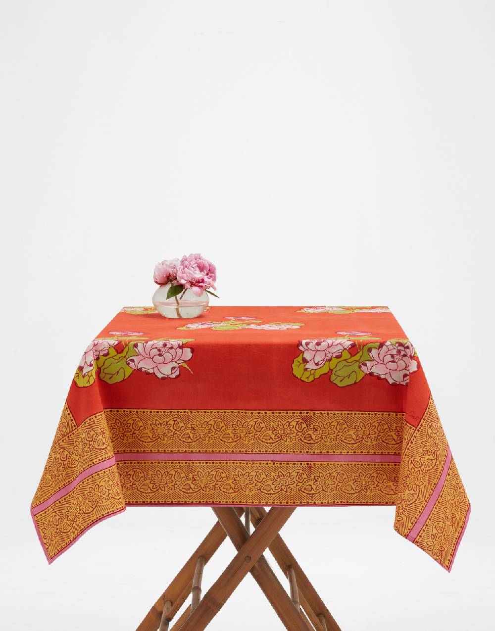 Lisa Corti Telo Cotone 110x110cm Tea Flower Red Orange