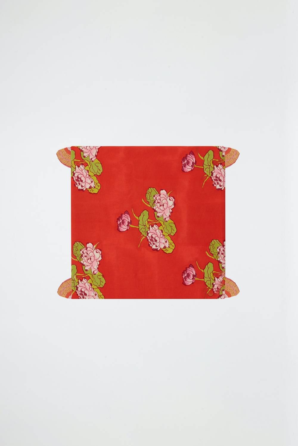 Lisa Corti Telo Cotone 110x110cm Tea Flower Red Orange