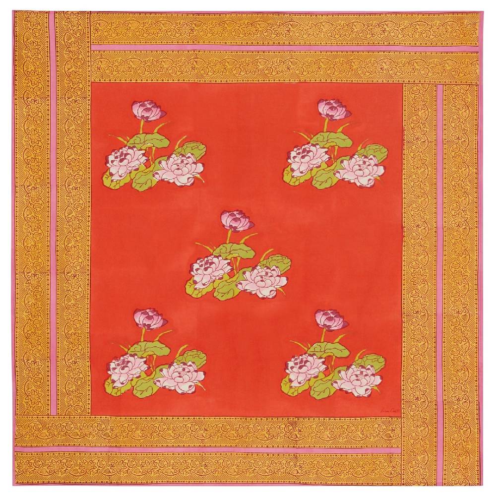 Lisa Corti telo cotone 110x110cm tea flower red orange