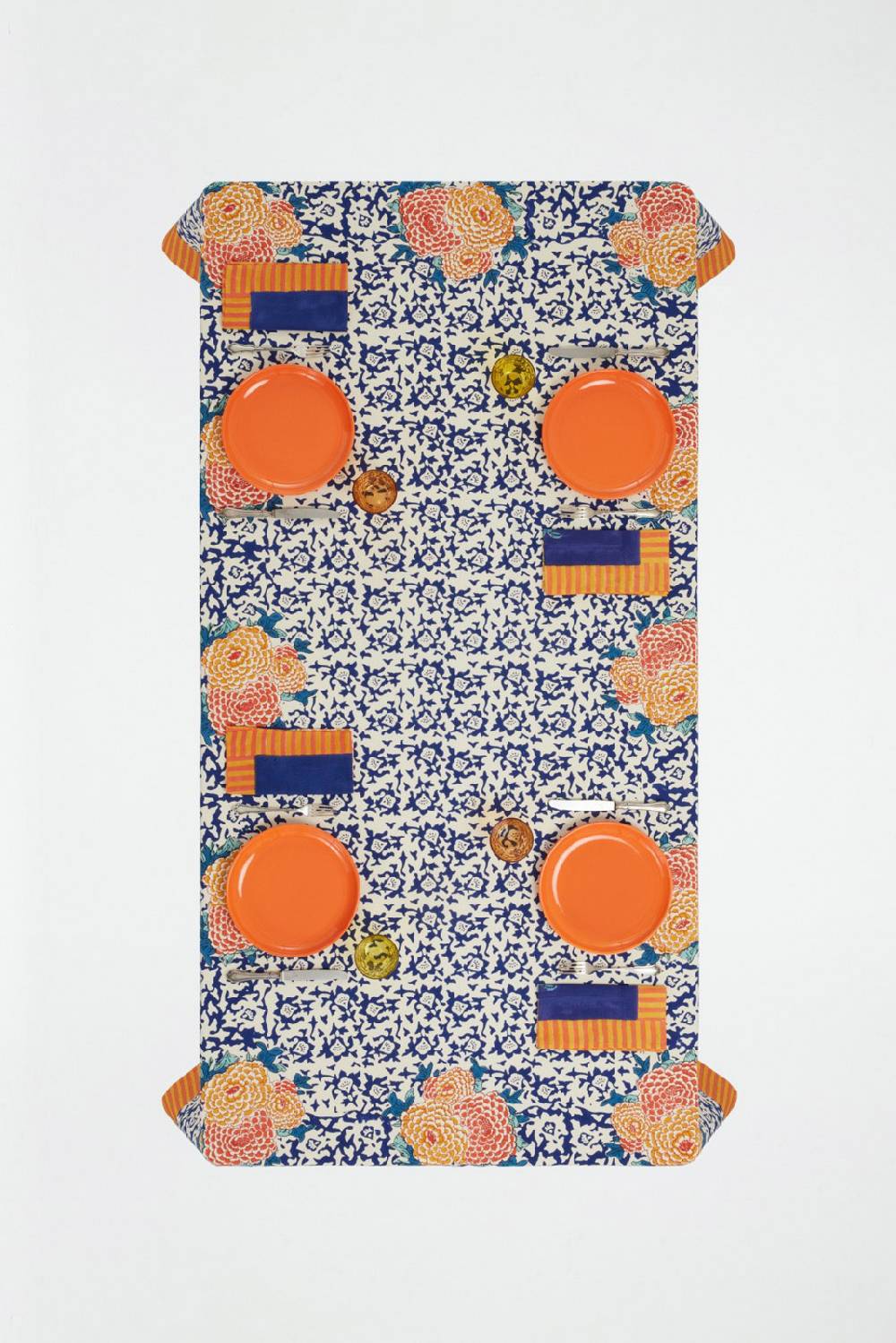 Lisa Corti Telo Cotone 140x240cm Arabesque Corolla Blue Natural