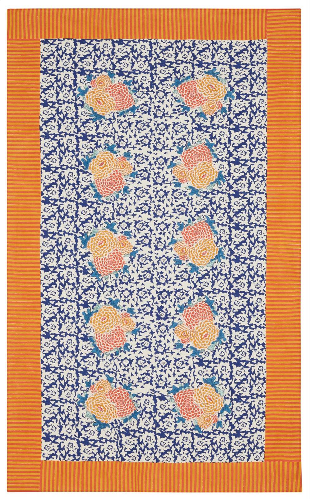 Lisa Corti telo cotone 140x240cm arabesque corolla blue natural