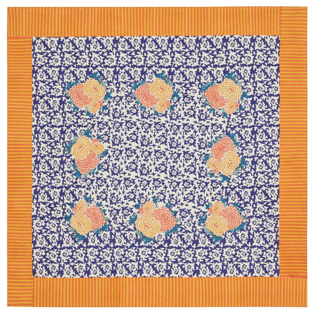 Lisa Corti telo cotone 180x180cm arabesque corolla blue natural