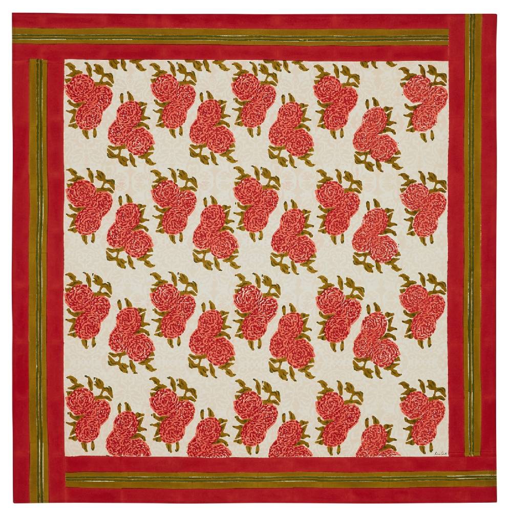 Lisa Corti Telo Cotone 180x180cm Leopard Bouquet Red