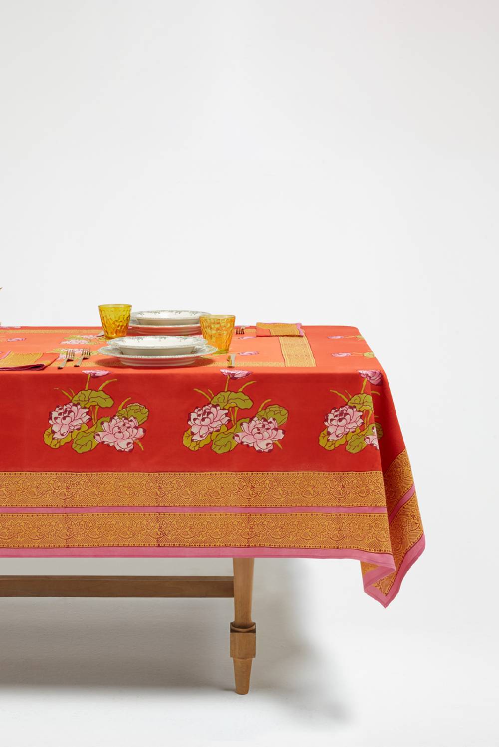 Lisa Corti Telo Cotone 180x180cm Tea Flower Red Orange