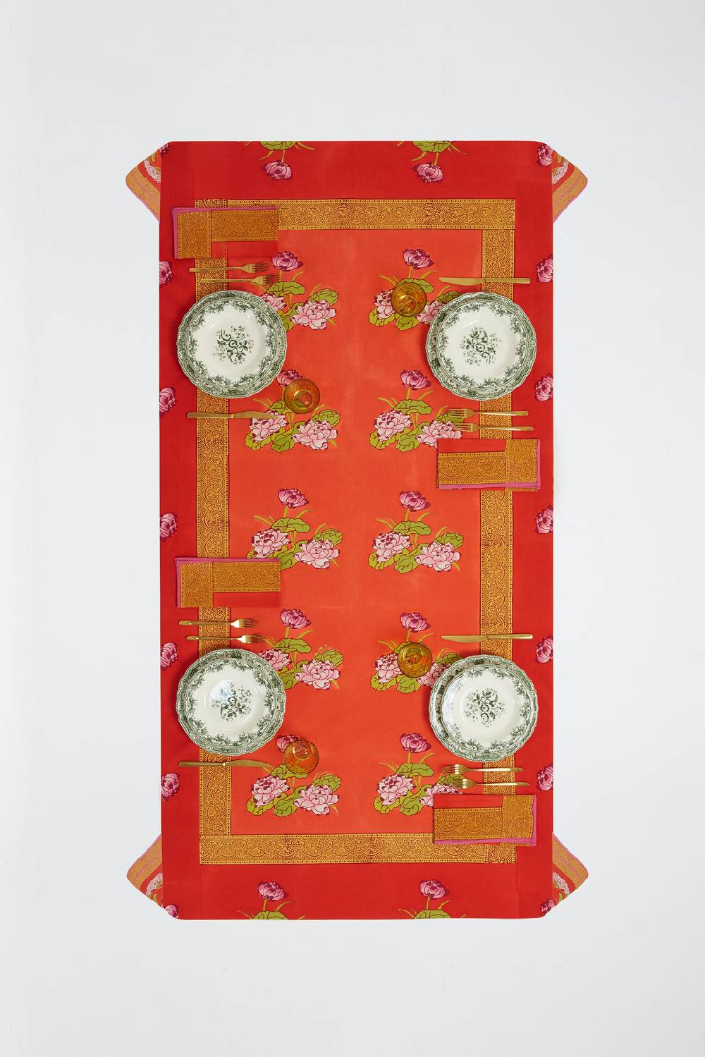 Lisa Corti Telo Cotone 180x180cm Tea Flower Red Orange