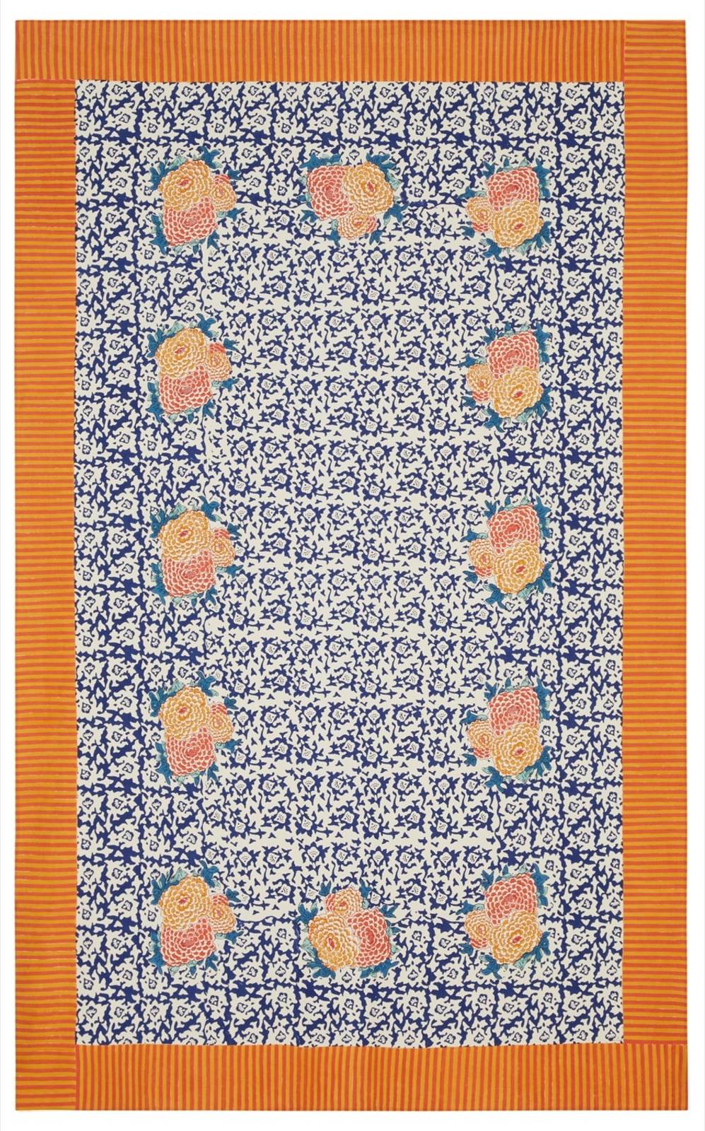 Lisa Corti telo cotone 180x270cm arabesque corolla blue natural