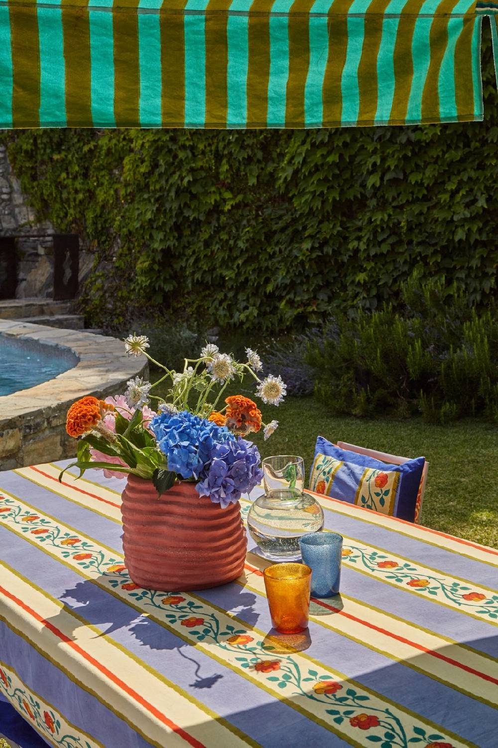 Lisa Corti Telo Cotone 180x270cm Varanasi Stripes Pervinch