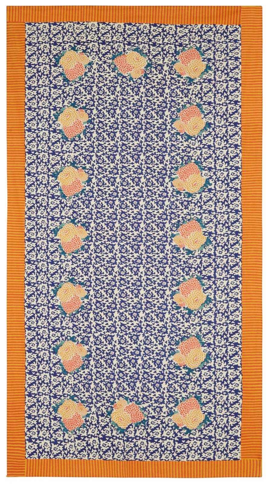 Lisa Corti Telo Cotone 180x350cm Arabesque Corolla Blue Natural
