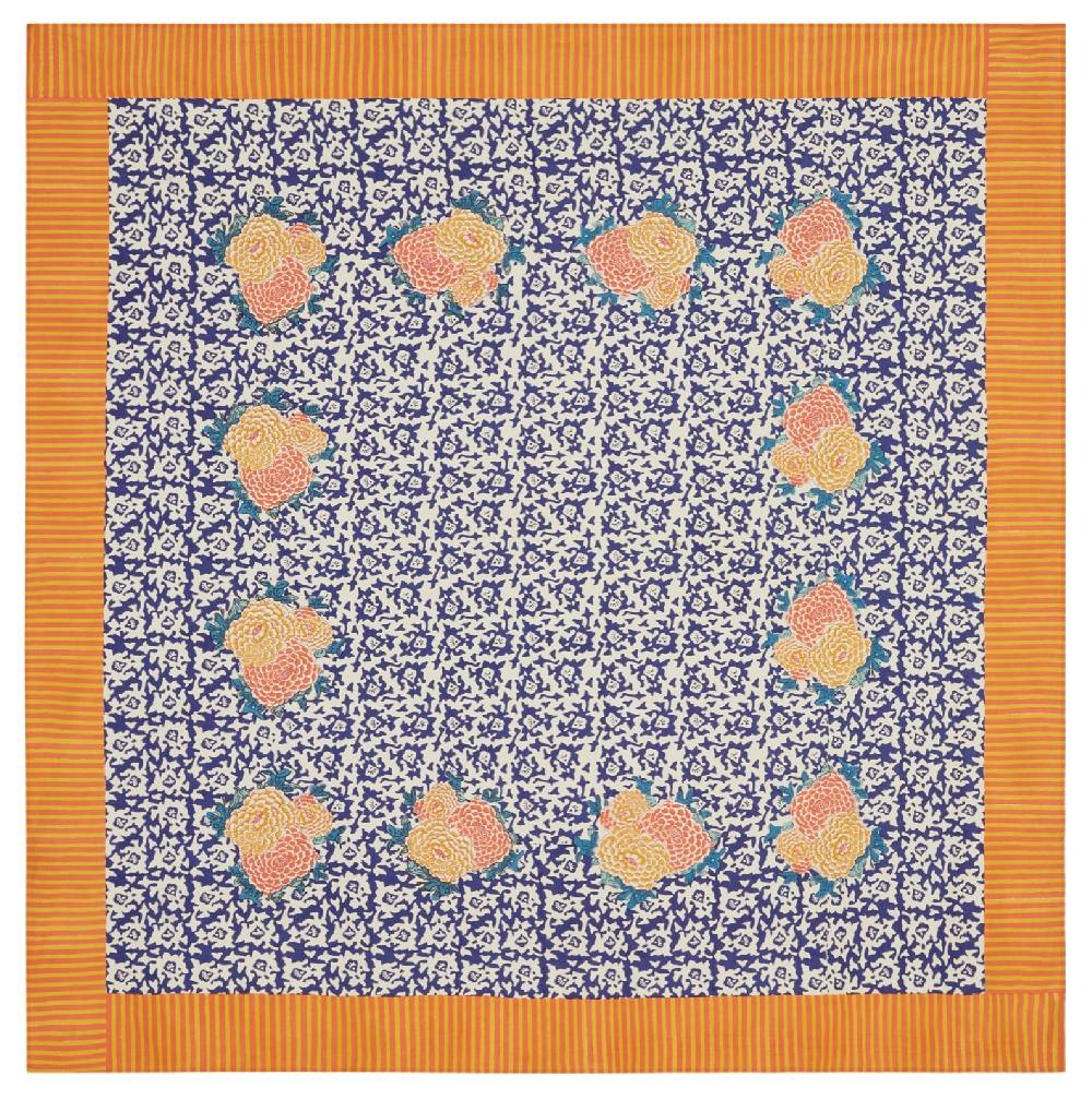 Lisa Corti telo cotone 220x220cm arabesque corolla blue natural