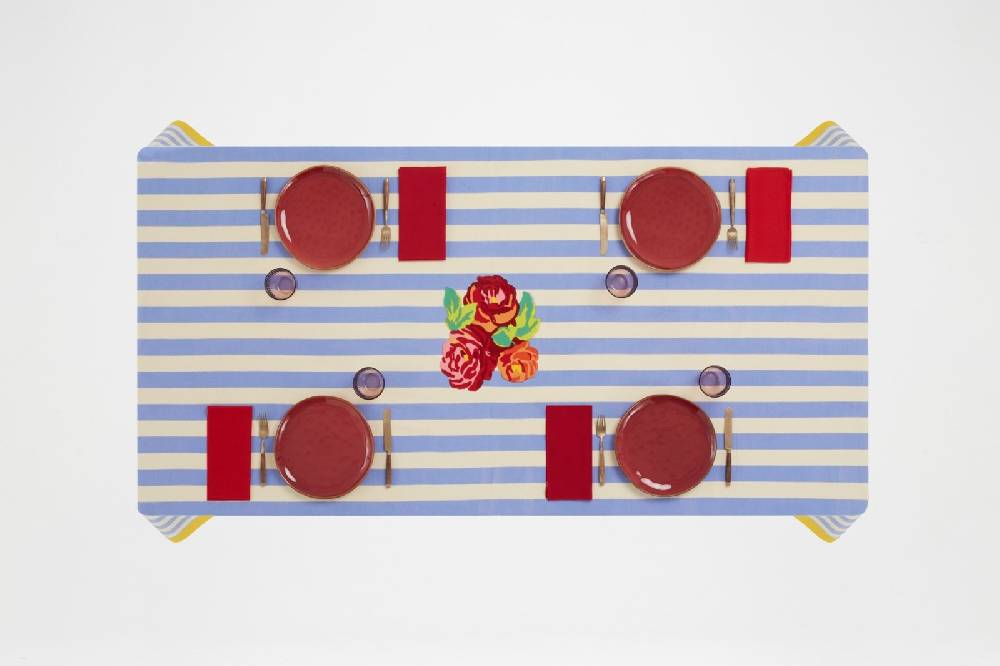 Lisa Corti Telo Cotone 220x220cm La Veste X Lisa Corti Nizam Stripes Light Blue Natural