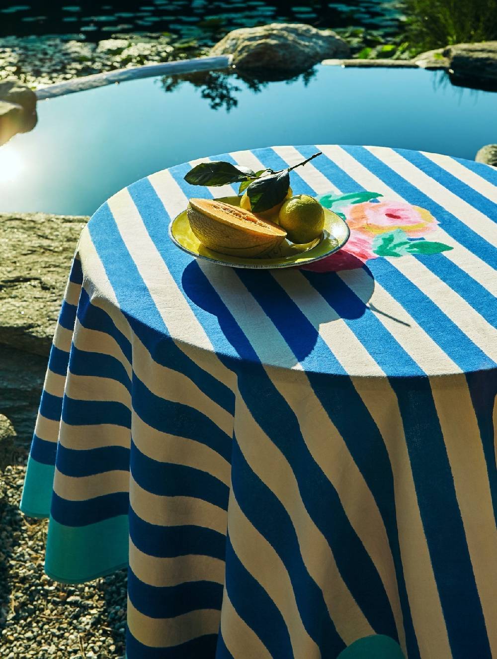 Lisa Corti Telo Cotone 220x220cm Nizam Stripes Blue Natural