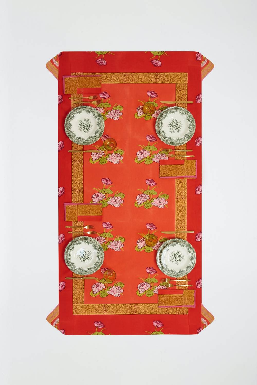 Lisa Corti Telo Cotone 220x220cm Tea Flower Red Orange