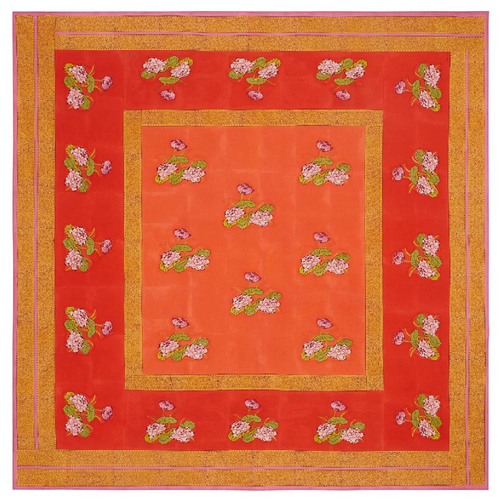 Lisa Corti telo cotone 220x220cm tea flower red orange