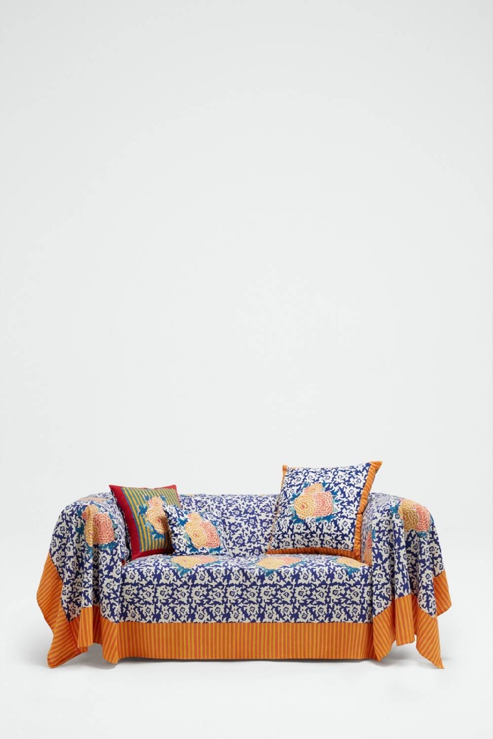 Lisa Corti Telo Cotone 220x270cm Arabesque Corolla Blue Natural