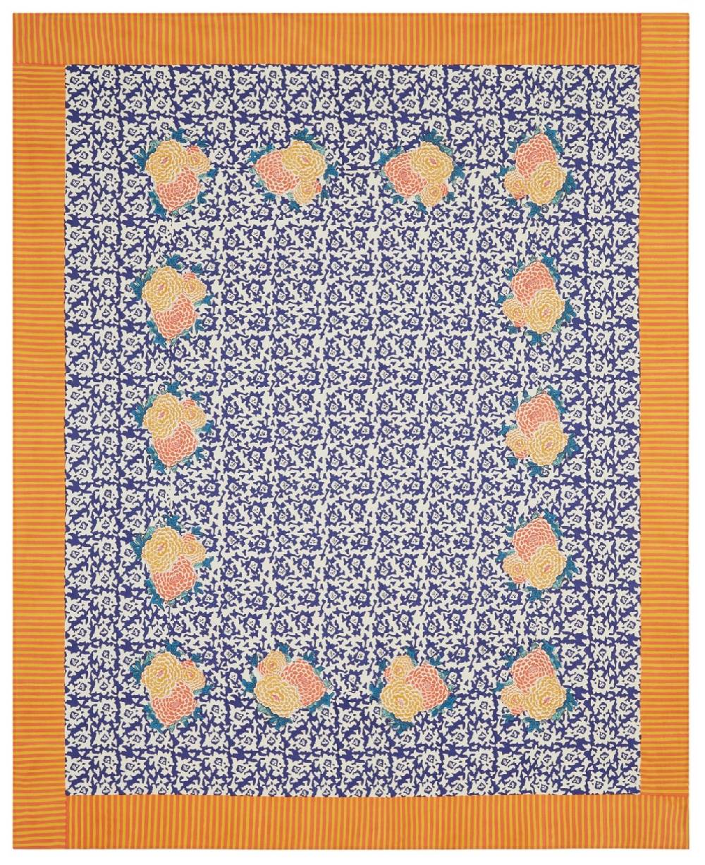 Lisa Corti telo cotone 220x270cm arabesque corolla blue natural