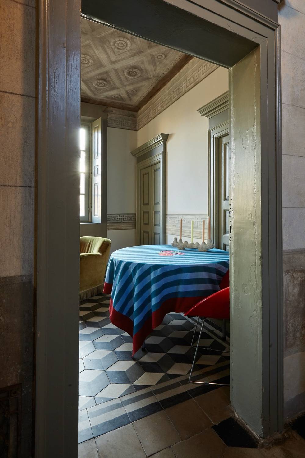 Lisa Corti Telo Cotone 220x270cm Nizam Stripes Ferozi Sugar