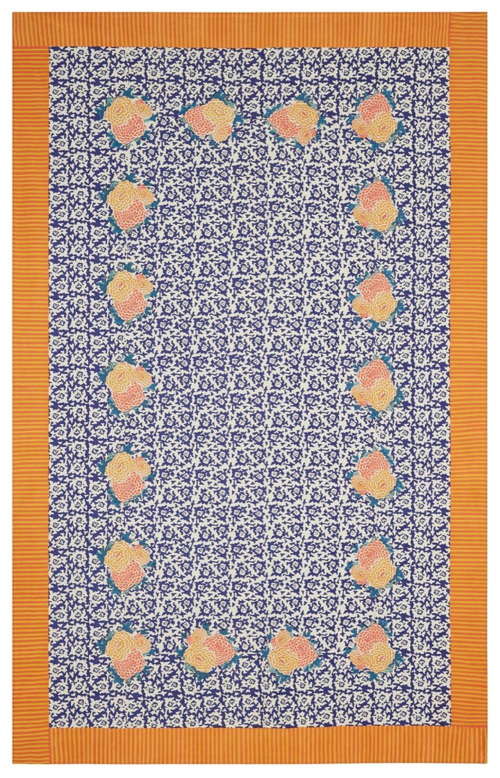 Lisa Corti telo cotone 220x350cm arabesque corolla blue natural