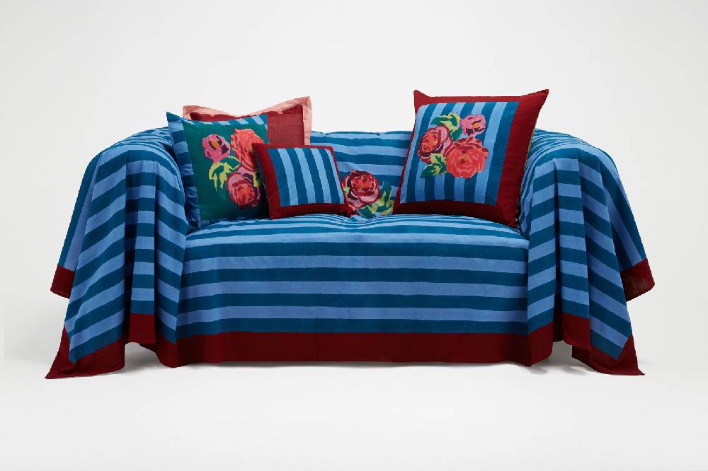 Lisa Corti Telo Cotone 250x270cm Nizam Stripes Ferozi Sugar