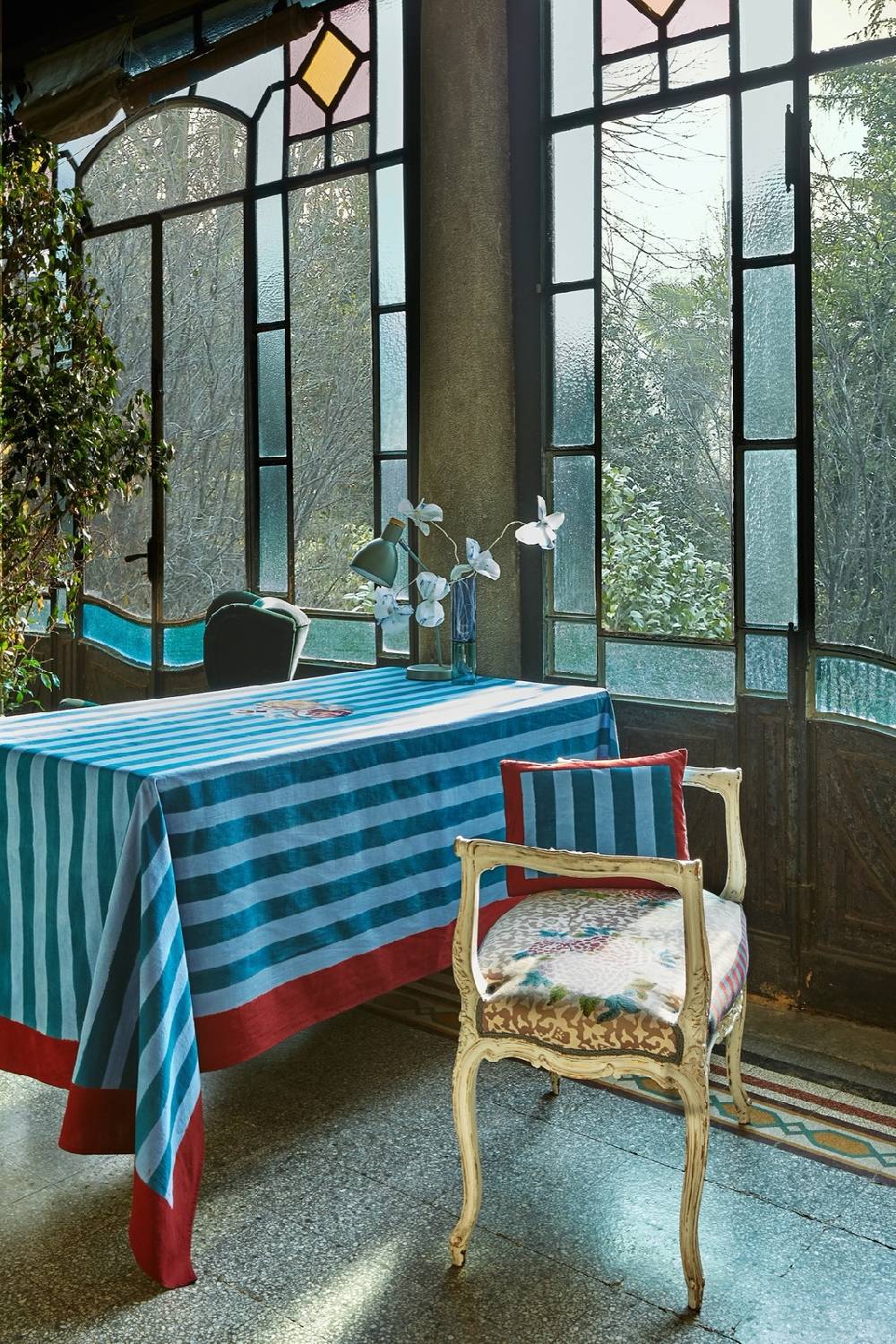 Lisa Corti Telo Cotone 250x270cm Nizam Stripes Ferozi Sugar