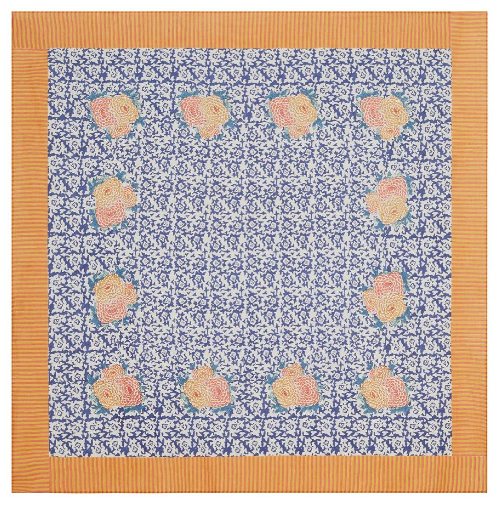 Lisa Corti telo mussola di cotone 220x220cm arabesque corolla blue natural