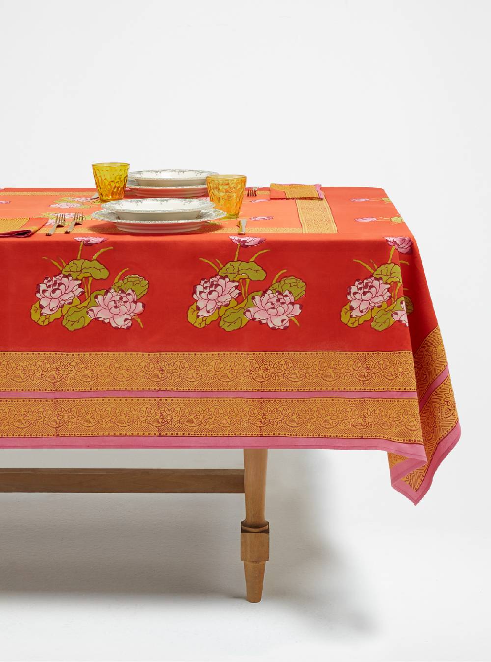 Lisa Corti Telo Mussola Di Cotone 220x220cm Tea Flower Red Orange