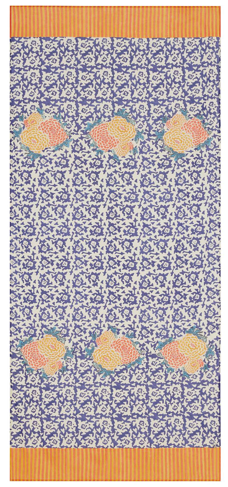 Lisa Corti Tenda Mussola Di Cotone 110x240cm Arabesque Corolla Blue Natural