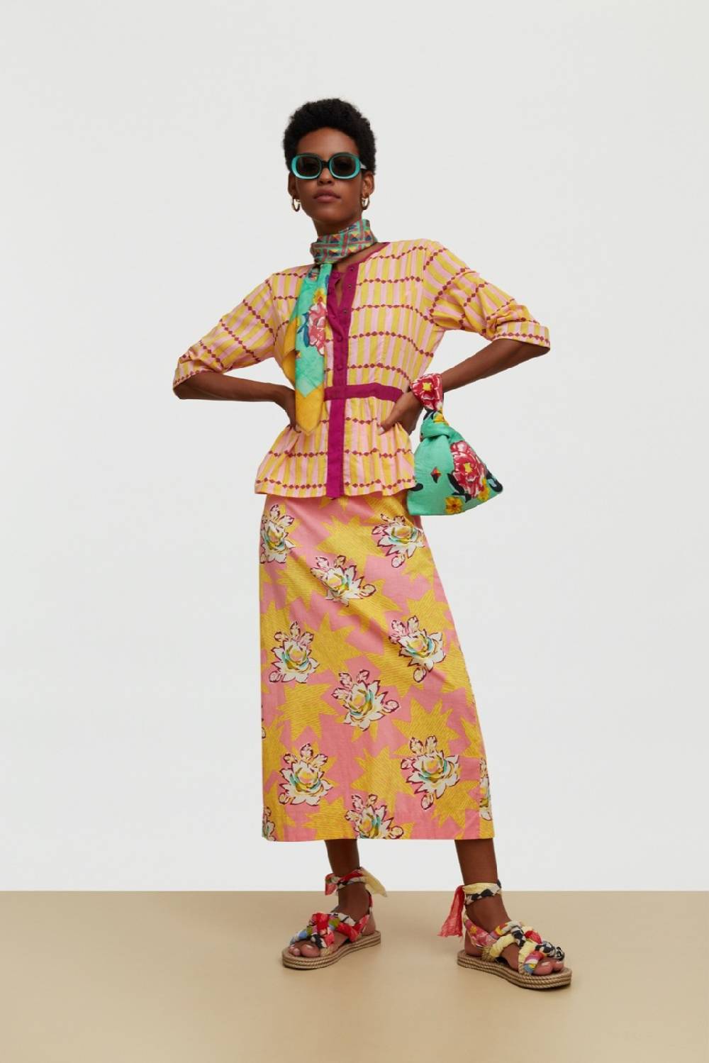 Lisa Corti Top Rainbow Diamond Stripes Light Yellow