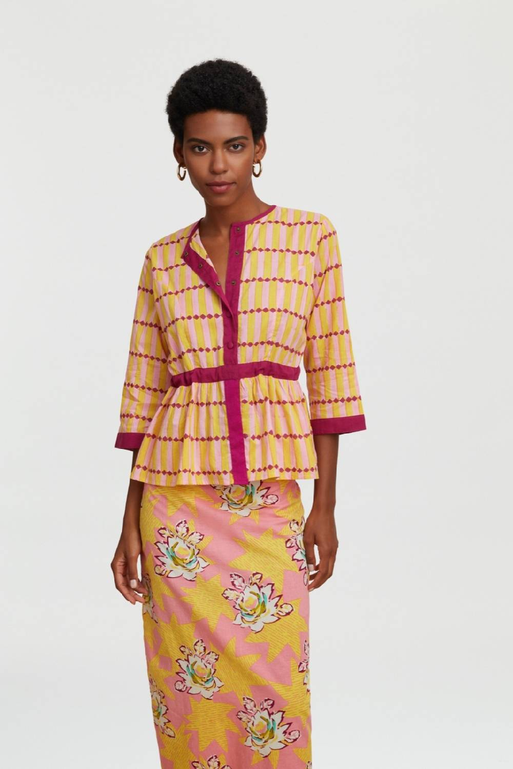 Lisa Corti top rainbow diamond stripes light yellow